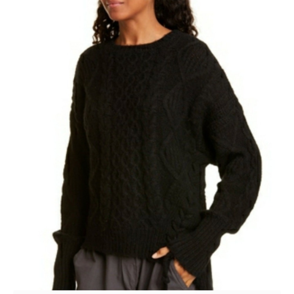 NSF Sweater Women P XXS Black SKYLA Wool Blend Cable‎ Knit Lace Up Sides